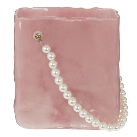 فازة زجاج شنطة مع سلسال لولو