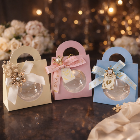 توزيعة شنطة كرتون مع طابة شفاف