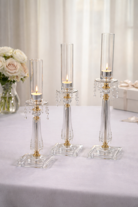 طقم شمعدان اكريليك فضي