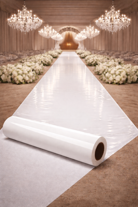 رول بلاستيك ابيض لممرات حفلات الزفاف