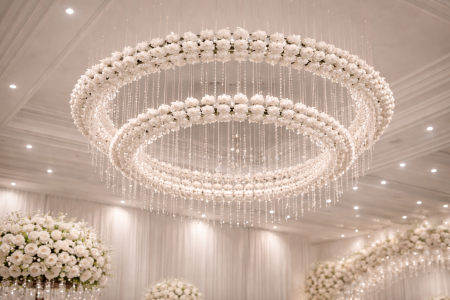 ديكور سقف دائرة مزدوجة مضيئة خرز مع ورد