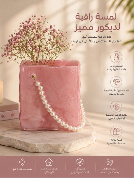فازة زجاج شنطة مع سلسال لولو