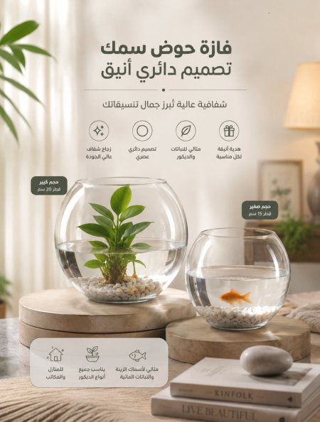 فازة حوض سمك كروي شفاف