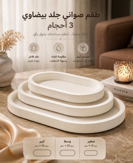 طقم صواني جلد بيضاوي فاخرة
