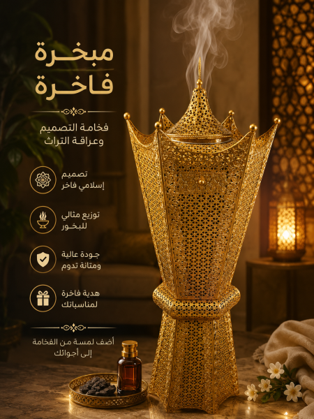 مبخرة مزخرف حجم كبير بلون ذهبي فاخرة