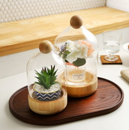 فازة زجاج مع قاعدة خشب عصرية