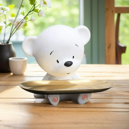 تحفة دب مع صحن مستطيل ذهبي